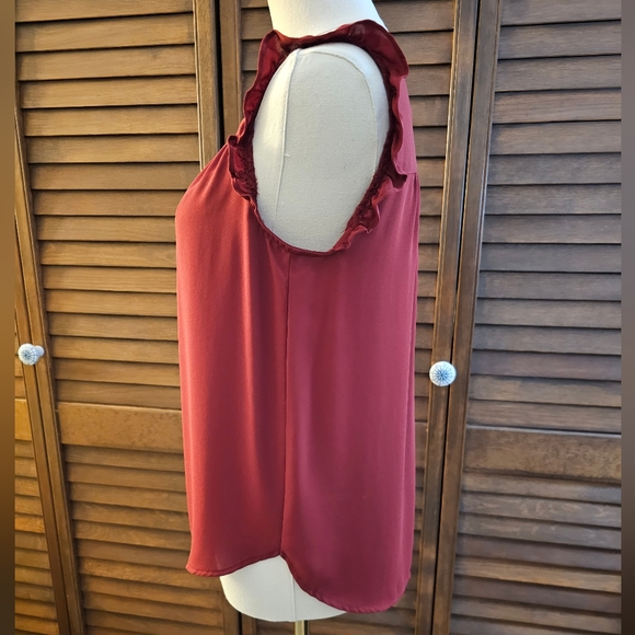 LOFT Burgundy Quarter Button Down Flutter-Sleeve Blouse (PS) - Picture 2 of 5